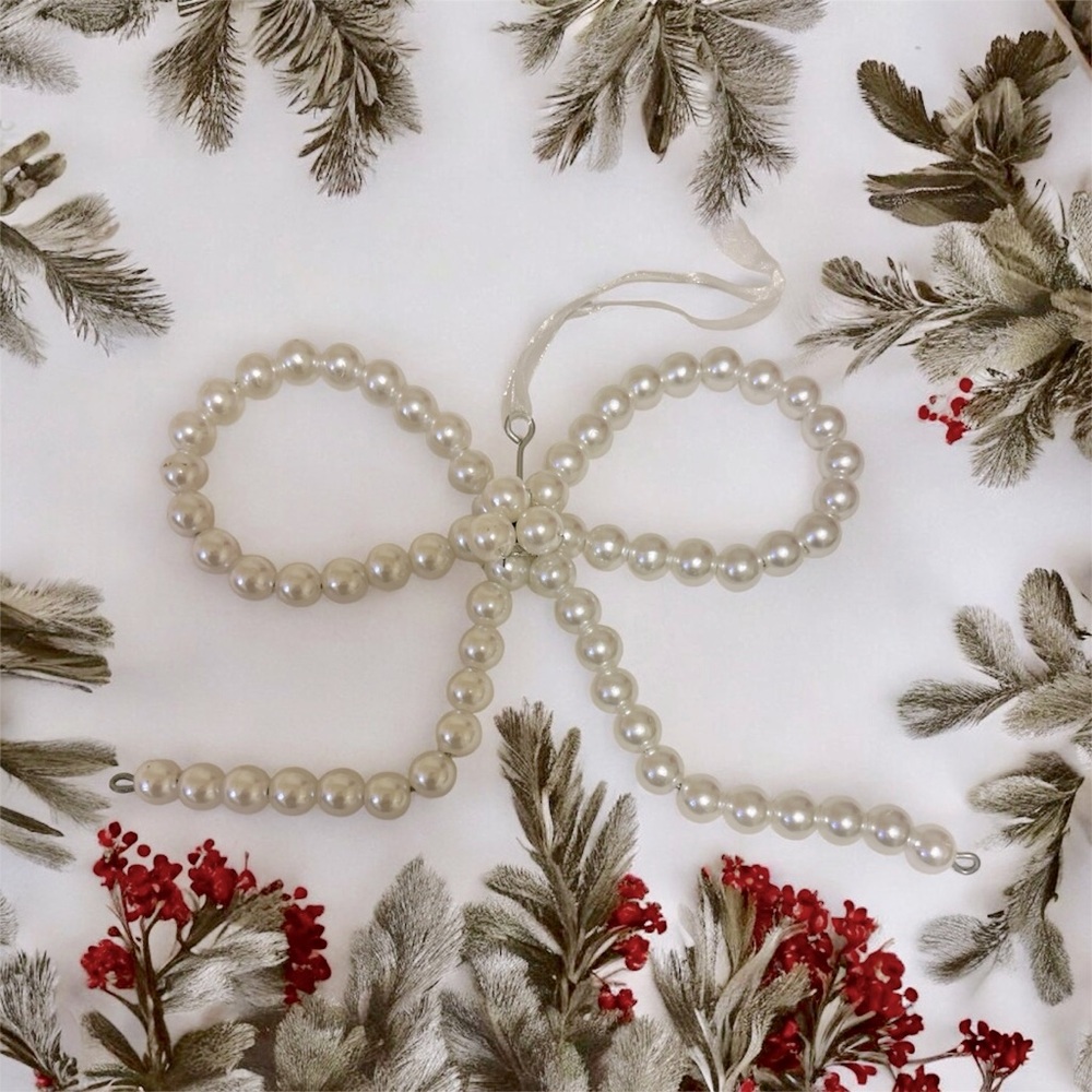 Rachel Zoe White Pearl Bow Ornament - 2 Ornaments